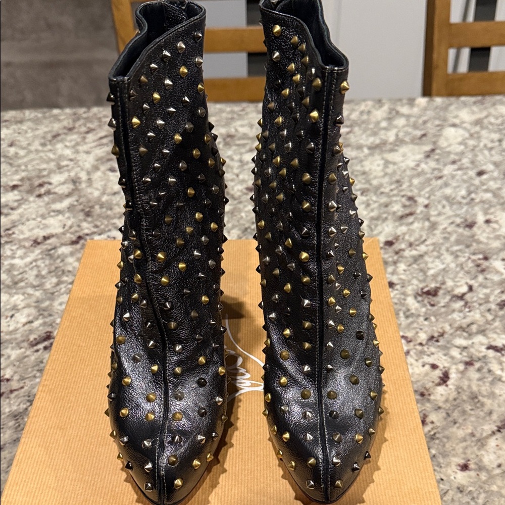 Christian Louboutin Black and Gold Studded Ankle Boots